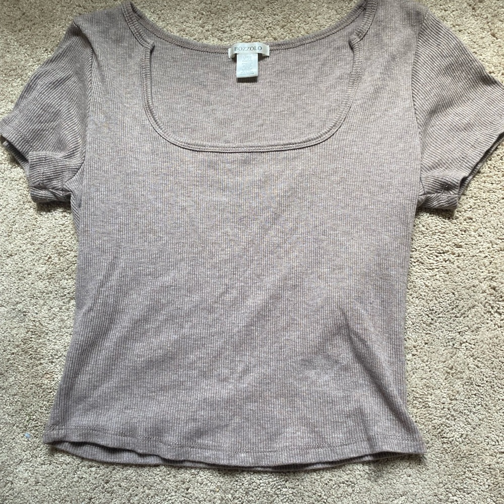 Bozzolo Cream Gray Fitted Crop T-Shirt